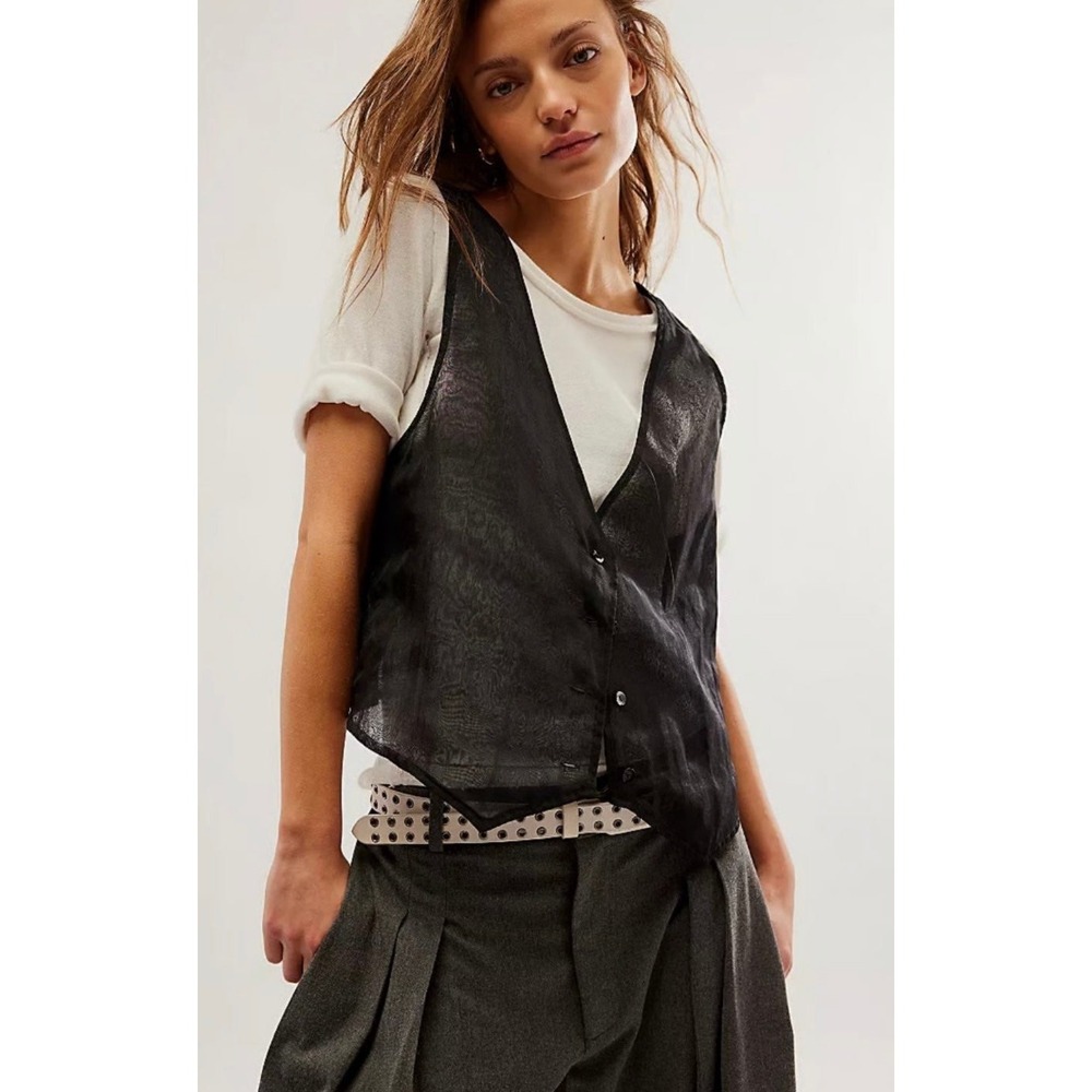 Brenda Knight x Free People Sheer Chiffon Vest in Black Size Large